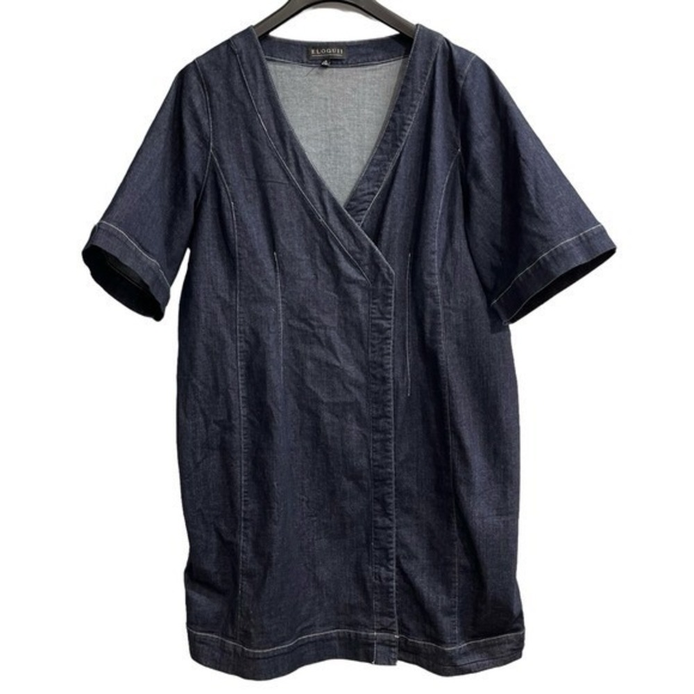 ELOQUII Womens Denim Mini Dress Dark Wash Size 16 Western Country Cowgirl